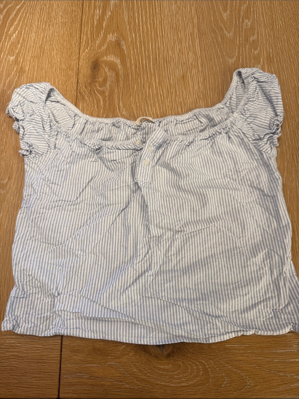 Brandy Melville Light Blue and White Striped Off-Shoulder Top